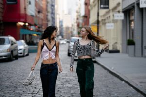Two girls wearing stylish clothes